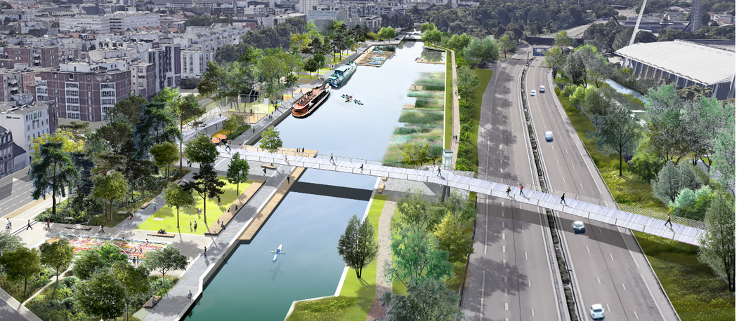 Photo de la future passerelle et le projet Berges de Reims