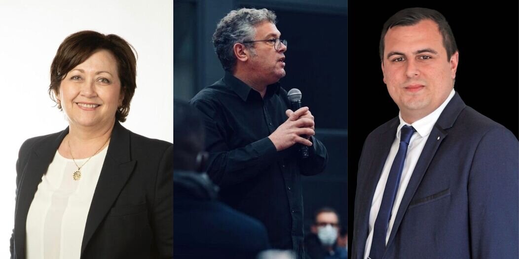 Valérie Beauvais (LR), Anthony Smith (NUPES) et Florian Benadassi (Reconquête), trois candidats pour des projets opposés.